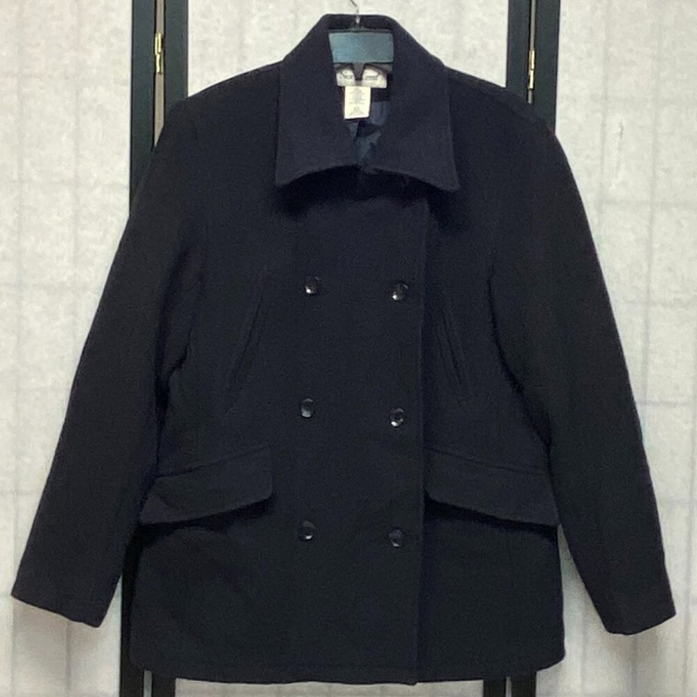 Northcrest Black Wool Blend Pea Coat S Double Breasted Longline Classic Jacket